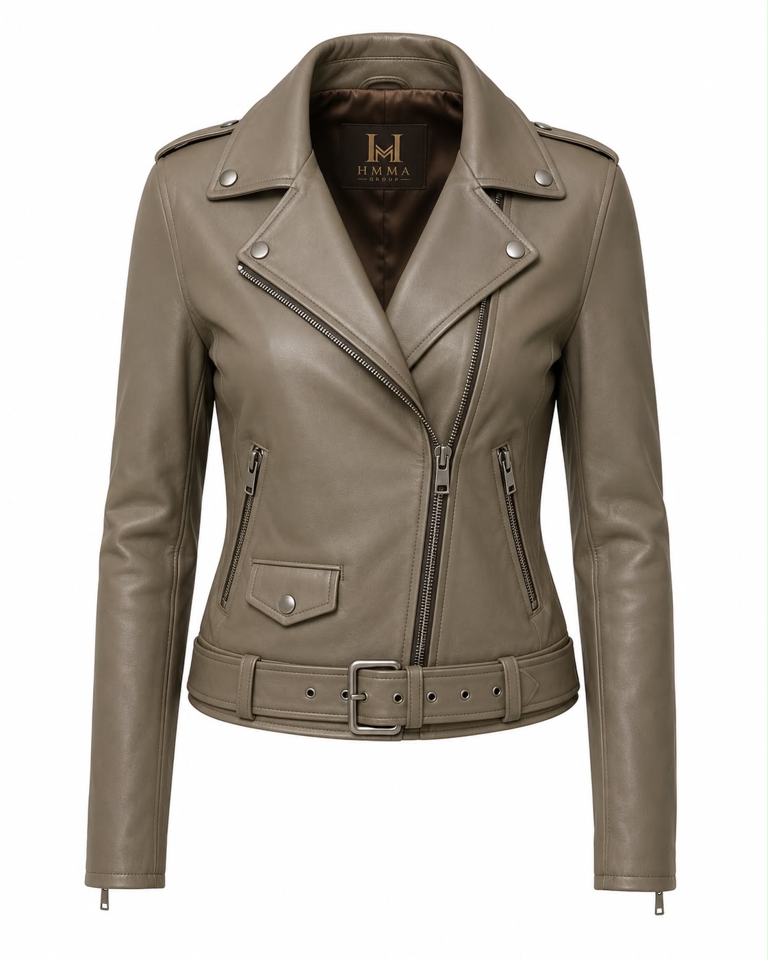 Taupe Belted Biker Jacket